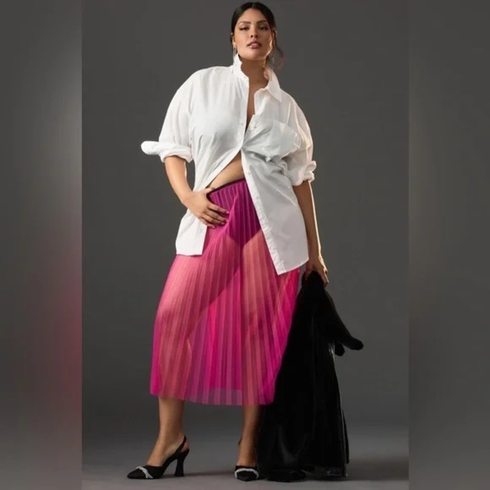 Anthropologie | By Anthropologie Sunburst Pleated Sheer Midi Skirt Purple M